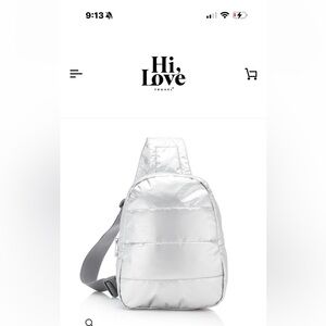 Brand new “Hi Love” Brand Puffer Crossbody Backpack in Silver